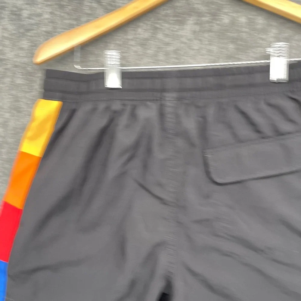 Duvin Shorts Mens XL Black Rainbow Stripe Swim Trunks Board Shorts Retro Style
